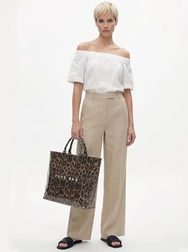 Image of PVC Tote Bag Gifts for Women Large Tote Purse Kraft Paper Letter Print Hobo Handbags for Work Beach Shopping Travel