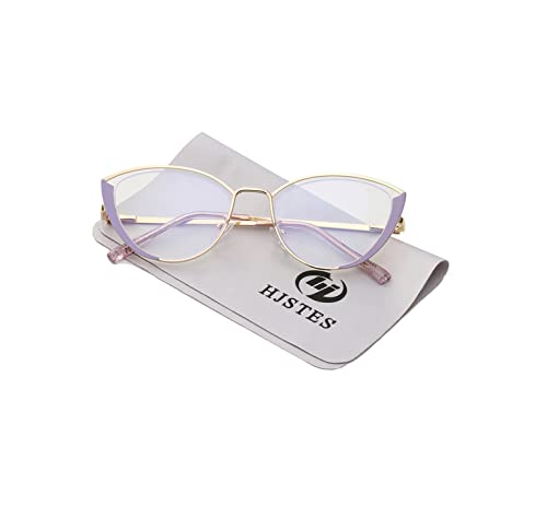 Image of HJSTES Blue Light Blocking Glasses Women Trendy Cat Eye Metal Frame Computer Reading Eyewear(Purple Frame)