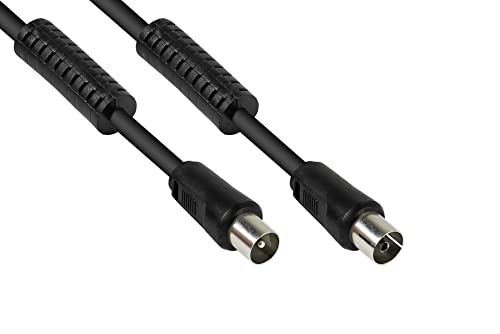 kabelmeister TV Antennenkabel 1 m schwarz - HDTV Kabel - Koax (IEC) Stecker an Buchse - 2x Mantelstromfilter (Ferritkern), Doppelschirmung, Schirmmaß  100dB - Qualitätsware vom KABELMEISTER