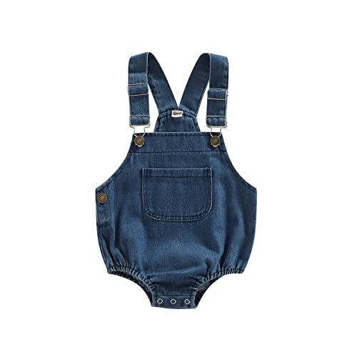 Image of BULINGNA Infant Baby Boy Girl Denim Romper Sleeveless Straps Button Jeans Jumpsuit Unisex Baby Jeans Overalls Summer Clothes
