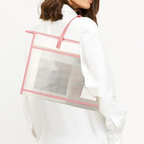 Image of 6 Pack A3 Size Project Bags for Quilting, Sewing Project Bag with Zipper, Quilting Craft Organizer Storage Bags with Handle and Pocket, Clear Mesh Sewing Bags Organizer for Artworks Crafts