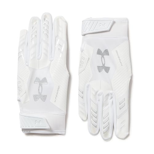 Under Armour Men's F9 Nitro Football Gloves, (100) White/Distant Gray/Metallic Silver, XX-Large