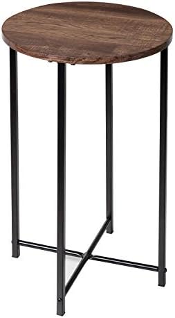 Honey-Can-Do Round Side Table with X-Pattern Base, Natural TBL-09247 Black,20 lbs