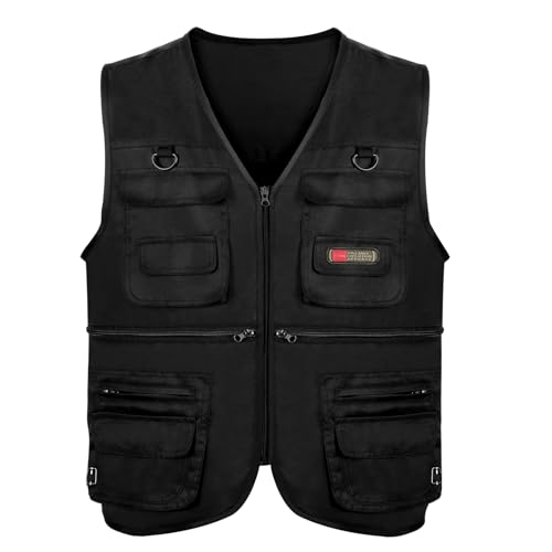 Alaoo Gilet de pêche, Homme Multi-Poches Gilet Léger Loisirs Gilets De Plein air Respirant Durable, Gilets Extérieurs pour Camping Pêche Chasse...