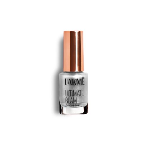 Image of LAKME Ultimate Glam Chrome Nail Paint, Silver, 6ml, for Stylish and Sassy Nails, with Metallic Brilliance, Quick Dry Formula, Glitter Nail Paint, for Women