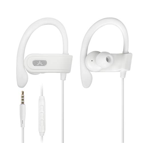 Image of Avantree E171 - AUX 3.5mm Wired Earbuds with Microphone & Volume Control | Ear Hook Design for Running & Sports, Comfortable Fit, Compatible with Traditional 3.5mm AUX Phones Corded Headphones, White