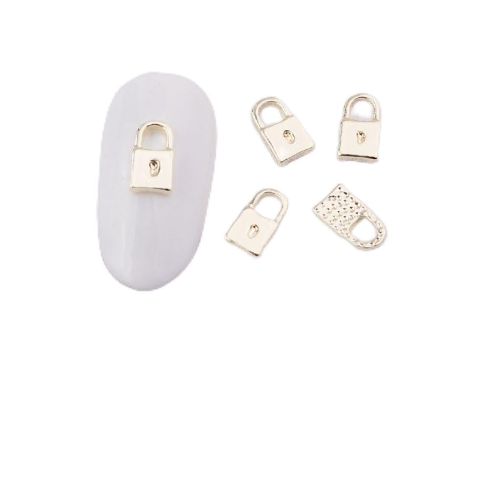 qbodp 100 Pcs Nail Decoration Fashion Nail Decoration Lock Shape Decoration for Nail, Nail Supplies Nail Art Decoration Accessories,Gold