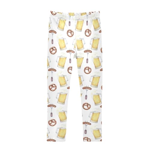 Beer Mugs Pretzel Girls Leggings,Workout Leggings for Girls Toddler Athletic Leggings Size for 3-10T