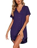 Ekouaer Womens Boyfriend Nightshirt Button Down Sleep Shirts Nightdress Maternity Nightgown Postpartum Dress Blue Purple