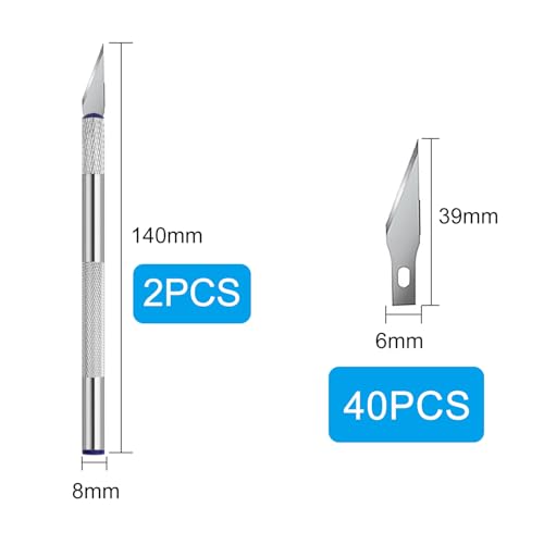 Miniatura 2 de Ypymod 2 Piezas Cortador De Precisión, Cutter Modelismo Profesional De Acero Inoxidable Con 40 Cuchillas De Recambio, Cuchillo Artesanal Para Cortar Y Tallar
