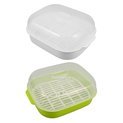 STOBOK 2個電子レンジ対応耐熱蒸し器ボウル 蓋付きプラスチック製 食品グレード 耐高温 野菜 魚料理用ミールプレップ用調理器具 収納便利