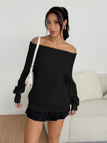 Image of ZAFUL Sweaters for Women Off Shoulder Knit Sweater with Long Sleeve Loose Pullover Jumper Tops