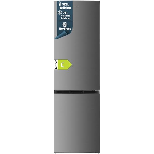 homeX Kühlschrank mit Gefrierfach No Frost, Kühl-Gefrier-Kombination freistehend, groß - 253 Liter, Super-Frost-Funktion, leise Kühlgefrierkombi, Energieklasse C, XXL Kühl Gefrierkombination, silber