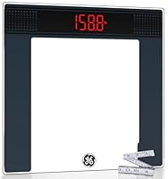 GE Bathroom Scale for Body Weight: Highly Accurate Digital Scale Weighing Machine with Clear Tempered Glass, 11.8" Large Platform, LED Display, 400 lbs, 4 Units, with Body Tape Measure and Batteries