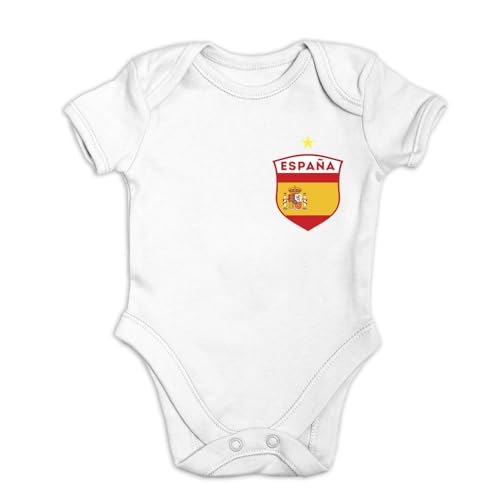 lepni.me Body de Fútbol Personalizado para Bebé España con Nombre y Número para Niño, Niña | Bandera Española, Insignia | Campeonato de Europa 2024 (0-3 Meses Blanco Solo logotipo del equipo)