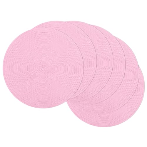 Image of SHACOS Round Braided Placemats Set of 6 Round Table Mats for Dining Tables 15 inch Washable Non Slip Placemats (Pink, 6)