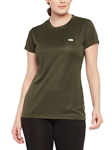 Image of Clovia Women's Comfort-Fit Text Print Active T-Shirt in Green