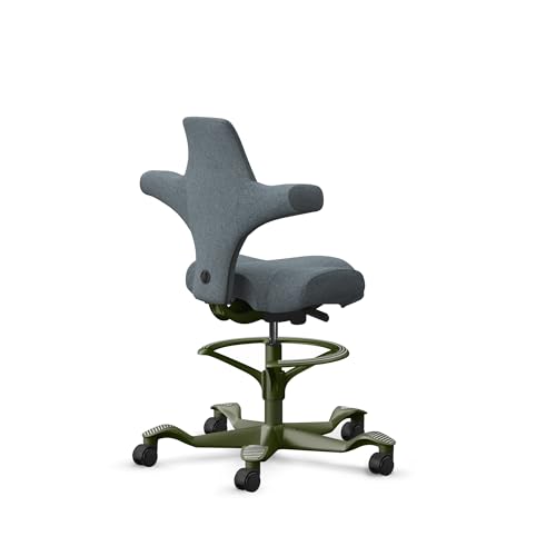 Image of HAG Capisco Sit to Stand Chair-Moss Green Frame-Upholstered Dark Gray-with Foot Ring