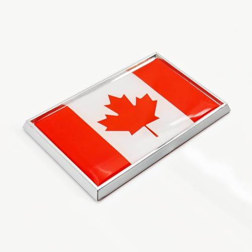 Image of Canada Flag Sticker Emblem Canadian Decal Car Chrome Flags, 2 Pack, 3 x 2 inches