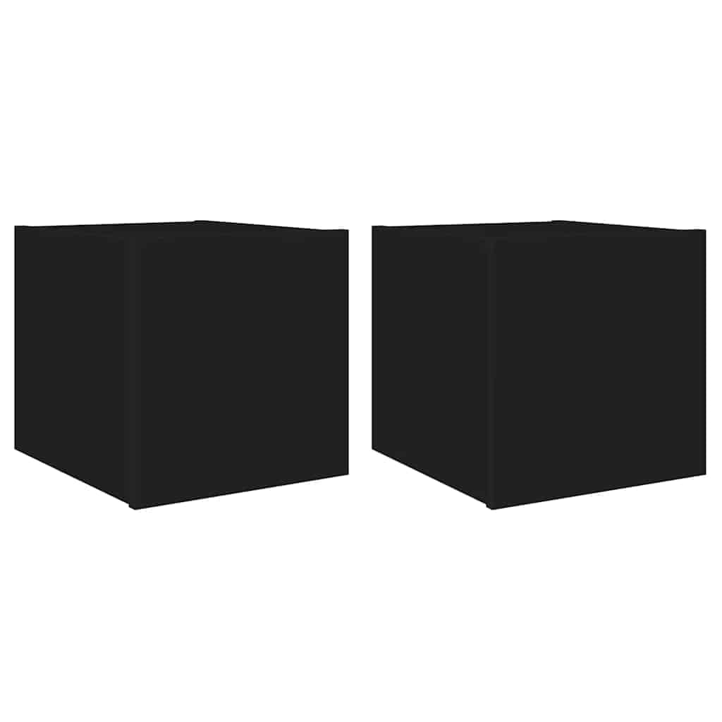 vidaXL TV Wall Cabinets with LED Lights 2 pcs, Floating TV Unit for Living Room Office, Wall Mounted TV Cabinet with Shelf, Modern Style, Black