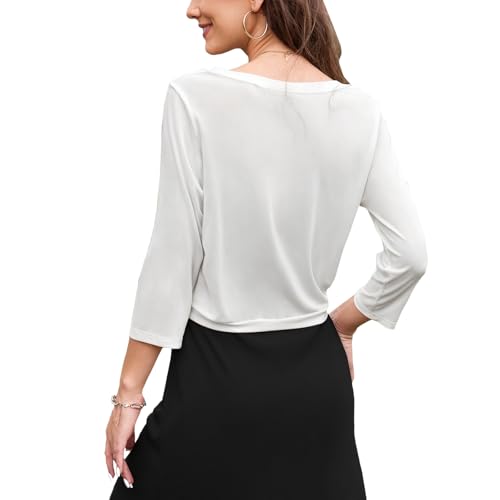 Image of Tanou Womens Cropped Shrug Cardigan Casual Lightweight Pullover Shrug Cardigan Tulle Twist Knot 3 /4 Sleeve Bolero Shrug Tops