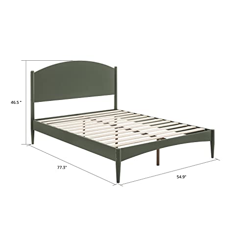 Musehomeinc Mid Century Full Size Bed Frame With Modern Curve Headboard, Solid Wood Platform Bed With Strong Wood Slat Support, No Box Spring Needed,Olive Green #TOP1