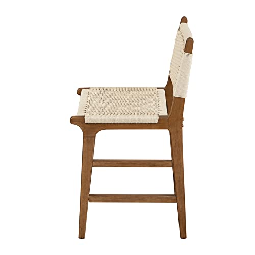 Ball & Cast Kitchen Island Woven Bar Stools Counter Height Wooden Stools 24" Armless Counter Stool, Natural Rope Paper #TOP2