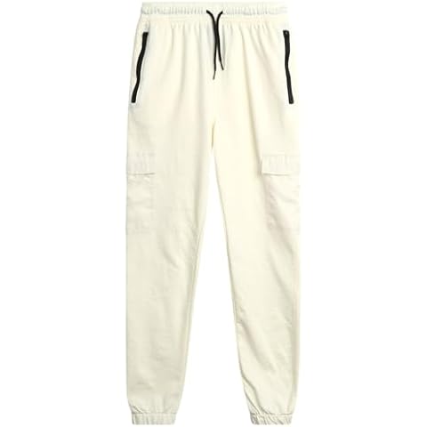 Quad Seven Boys' Sweatpants - Active French Terry Cargo Jogger Pants - Sweatpants with Pockets (8-16), Size 12-14, Cream Cover