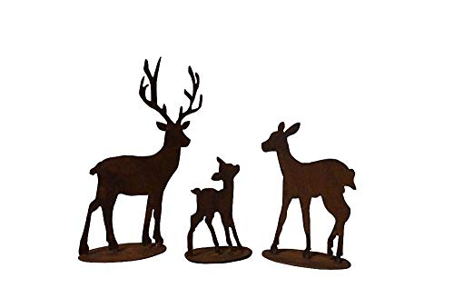 Deko Hirschfamilie Hirsch Reh Kitz Rost Edelrost Metall Rostfigur Wohndeko Gartendeko Garten-Deko Terrassen-Deko Terrasse Balkon Balkon-Deko Garten-Skulpturen Winterdeko Landhausstil Landhaus Stil Rost-Finish Rostfinish Cover