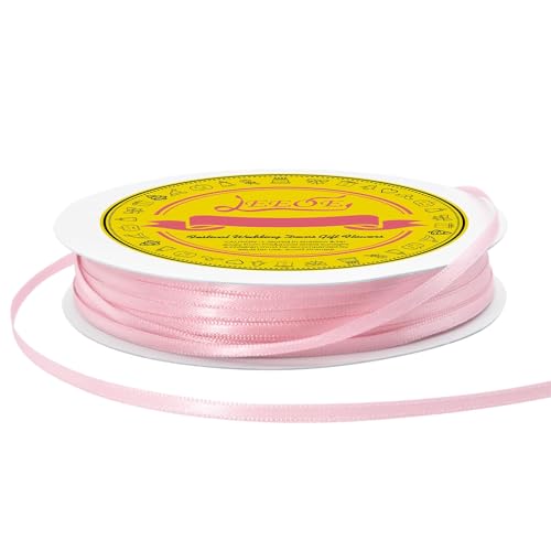 Image of Double Face Pink Satin Thin Ribbon 1 /8 inch X 100 Yards Polyester Pink Ribbon for Gift Wrapping Very Suitable for Weddings Party Hair Bow Invitation Decorations and More