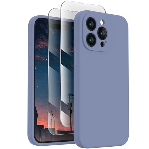 Image of FireNova Designed for iPhone 15 Pro Max Case, Silicone Upgraded [Camera Protection] Phone Case, Soft Anti-Scratch Microfiber Lining Inside, 6.7 inch, Lavender Gray