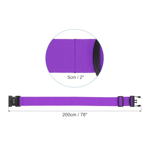 Image of PATIKIL Luggage Strap with Combination Lock Luggage Tag and Loop 78 inchx2 inch, 3 Set Adjustable Suitcase Belt for Travel Packing Bag Closure Identify, Purple