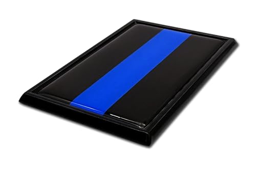 Image of Elektroplate Police Thin Blue Line Flag Black Frame All Metal Emblem for Cars, Trucks, and All Auto | Universal Fit at 3.8 inch x 2.5 inch | Weatherproof