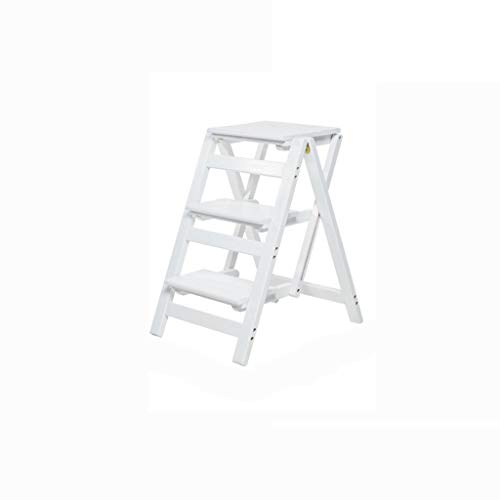 FLYIFE Taburete Escalonado Escaleras de Tijera de Madera Antideslizantes, Taburete de Escalera de Maderaiza Tres Escalones Soporte de Flores Revistero Taburetes de Protección Ambiental Escalera Domé