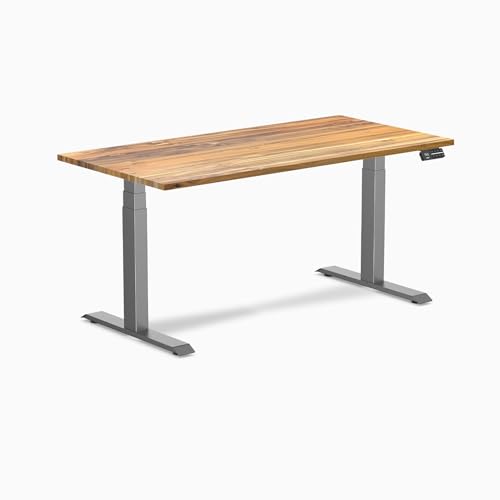 Image of Desky Dual Hardwood Sit Stand Desk - 60x30 Electric Standing Desk - Dual Motor, 3 Stage Adjustable Height Desk - Solid Wood Standing Desk - Whole-Piece Top in Real Teak Wood