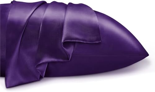 Image of Go Well Bonnet for Curly Hair with Free Satin Pillow Covers and Scrunchies | Silk Bonnet for Hair | Combo of Pack of 2 Satin Pillowcases with 3 Silk Scrunchies Adjustable HairCap(Dark Purple)
