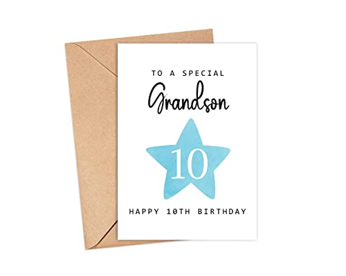 MoltDesigns To A Special Grandson - Happy 10th Birthday Card - age 10 - 10 - 10΂̒aJ[h - j̎q̂߂̂킢aJ[h - q - ̒aJ[h - 