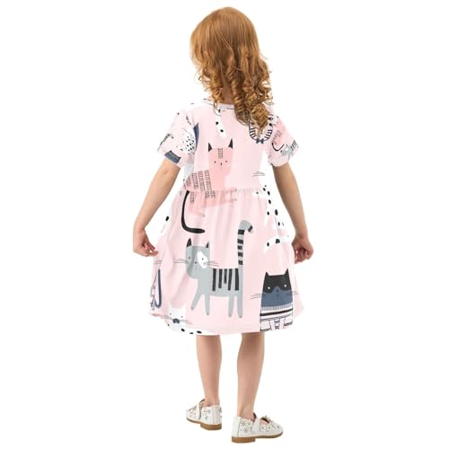 Colorful Kitten Cats Girls Dress Short Sleeve Dress Girls' Summer Sundress 5-6T4
