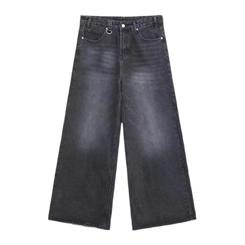 Men Baggy Wide Leg Straight Denim Pants Casual Loose Fit Vintage Washed Streetwear Style Trousers