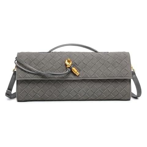 Suede Woven Clutch Bag for Women - Handmade Soft Leather Shoulder Crossbody Purse - Versatile Top-Handle Evening Handbag - Luxury Designer Party Accessory (warm gray) Cover