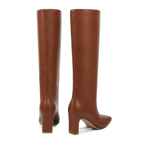 wetkiss Straight Leg Knee High Boots for Women Regular Calf Friendly Square Toe Faux Leather Crocodile Print Mid Heel Comfortable Boots3