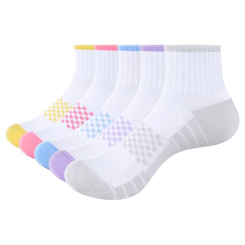 Womens Ankle Socks For Women, Wicking Cushioned Quarter Socks Performance Gym Golf Athletic Running Socks, 5 Pairs