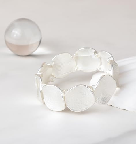 Hammered Metal Bracelet For women, Circular Mosaic Design,Gold And Silver Stretch Bangles Bracelet,Fashion Statement Jewelry for Women2