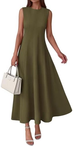 PRETTYGARDEN Sleeveless Crewneck Spring Maxi Dresses for Women 2026 Elegant Classy Semi Formal A Line Modest Party Dress