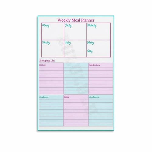 Nutrition Weekly Planner Poster Meal Plan Chart for Healthy Eating Kitchen Home Office Decor and Schedule Organizer(Unframed,08x