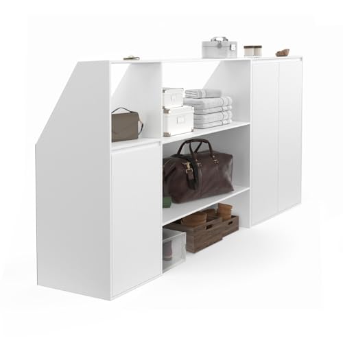 IDMarket - Ensemble étagère 2 Niveaux, Armoire 2 Portes et Armoire 1 Porte + 1 Niche sous Pente TOMI Blanc