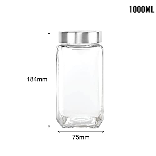 Image of CELLO Qube Fresh Glass Storage Jar | Container with Air tight Silver Metal Lid | Multipurpose Jar | For Storage of Food, Pulses, Spice, Cereals, Cookies, Dry Food | 1000ml, Clear (Pack of 2)