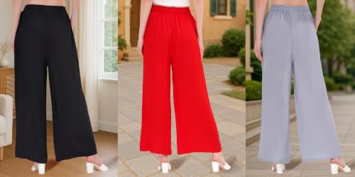 Image of Buy That Trendz Palazzo Pants for Women Rayon Elasticated Regular Fit Flared Wide Leg M to 6XL Pack of 3