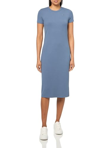Tommy Jeans Bodycon Midi Dress with Logo Detail Robe décontractée, Blue Moment, Taille L Femme