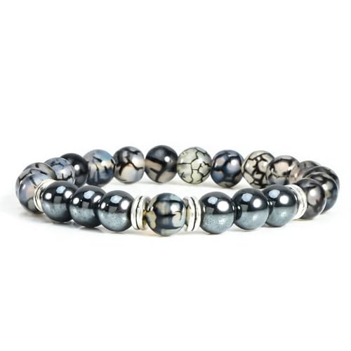 Bracelet pour hommes 8 mm perle naturelle bleu noir tressé élastique 17cm